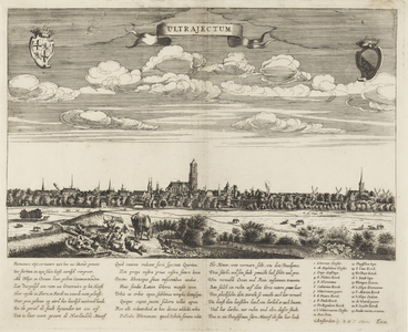 28384 Profiel van de stad Utrecht uit het noordoosten gezien, van het St.-Servaasklooster tot de Weerdpoort. Linksboven ...